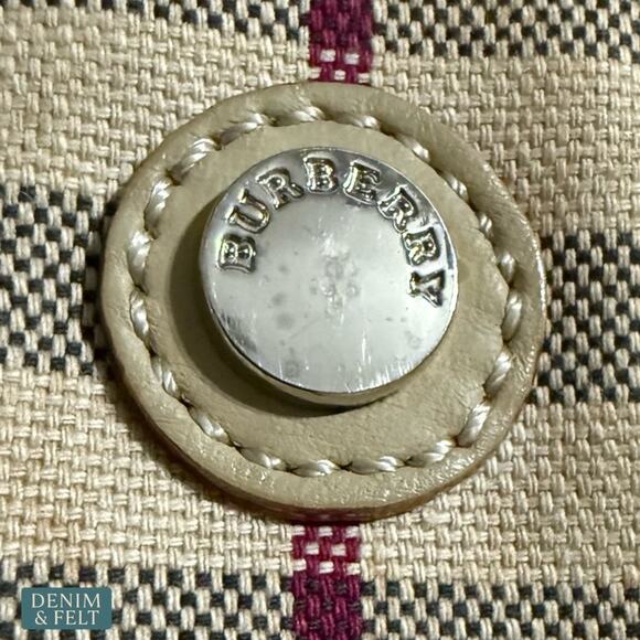 Burberry Nova Check Canvas Tote Bag Beige Black Red Plaid Shoulder Shopper Italy - Picture 8 of 14